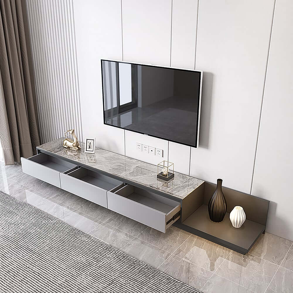 Modern Walnut & Gray Extendable TV Stand With Drawers