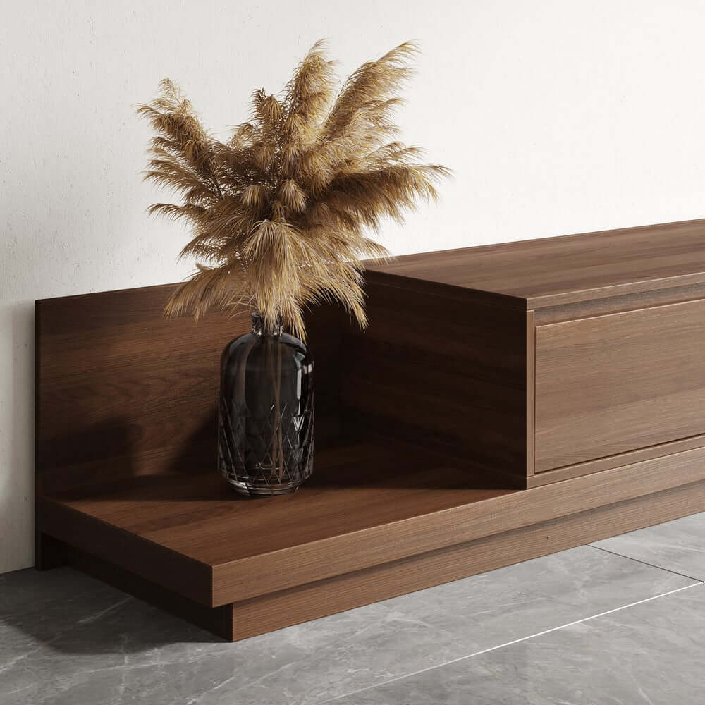 Modern Walnut & Gray Extendable TV Stand With Drawers