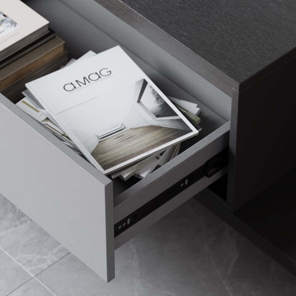 Modern Walnut & Gray Extendable TV Stand With Drawers