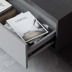Modern Walnut & Gray Extendable TV Stand With Drawers