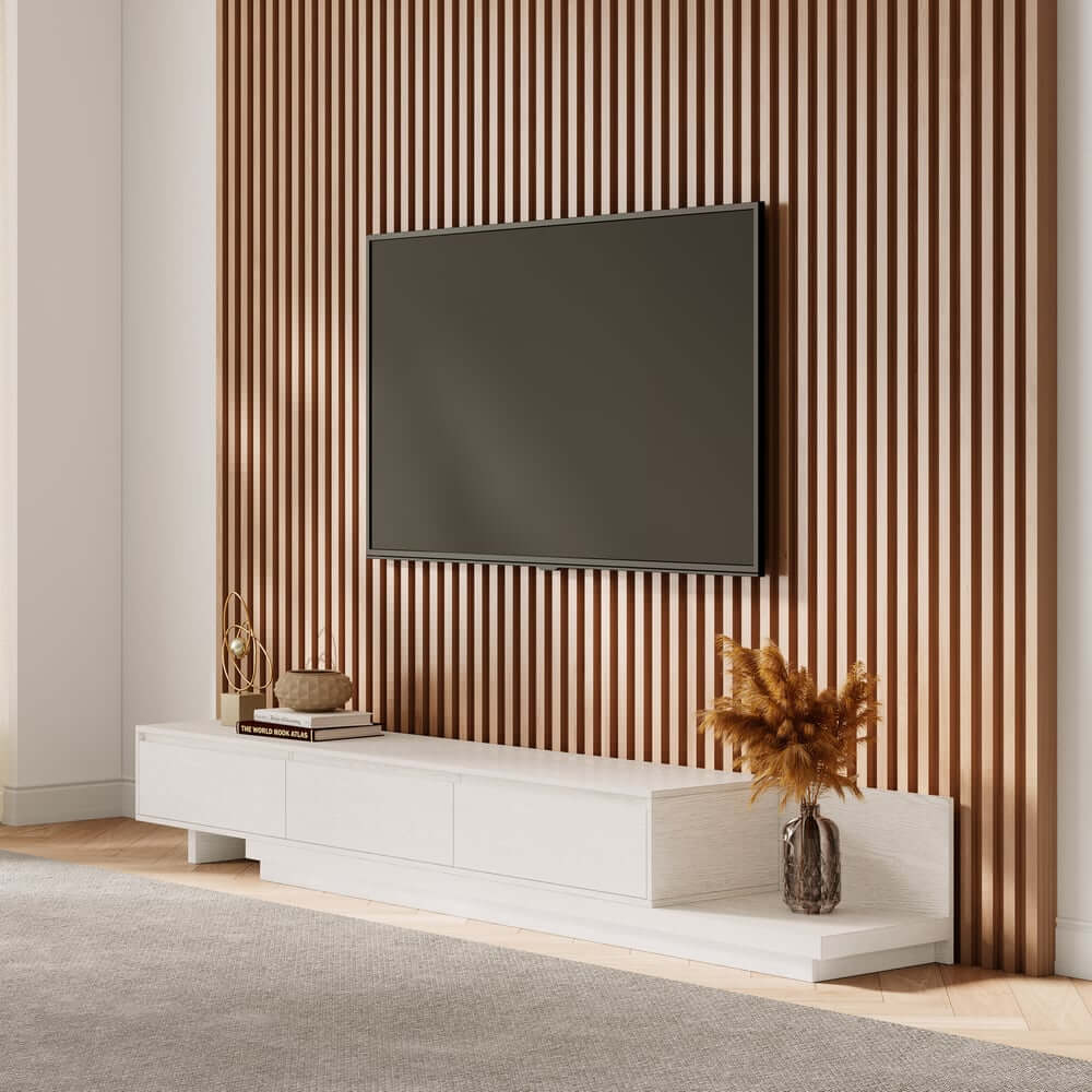 Modern Walnut & Gray Extendable TV Stand With Drawers
