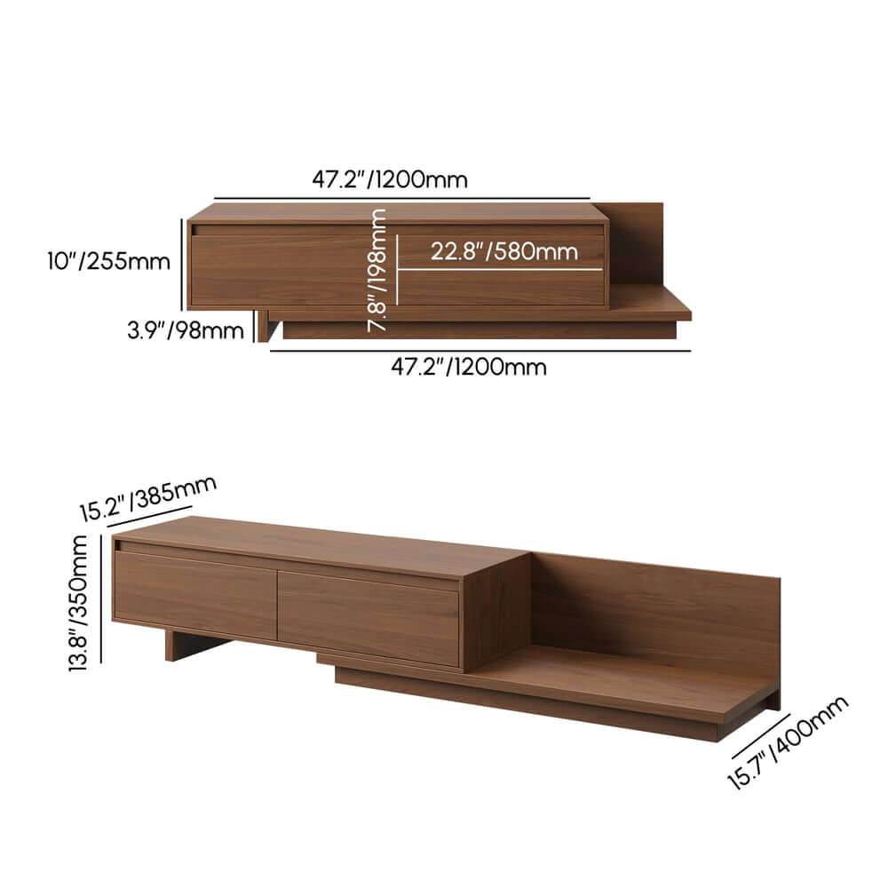 Modern Walnut & Gray Extendable TV Stand With Drawers Dimensions