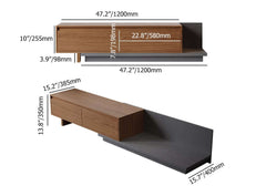 Modern Walnut & Gray Extendable TV Stand With Drawers Dimensions