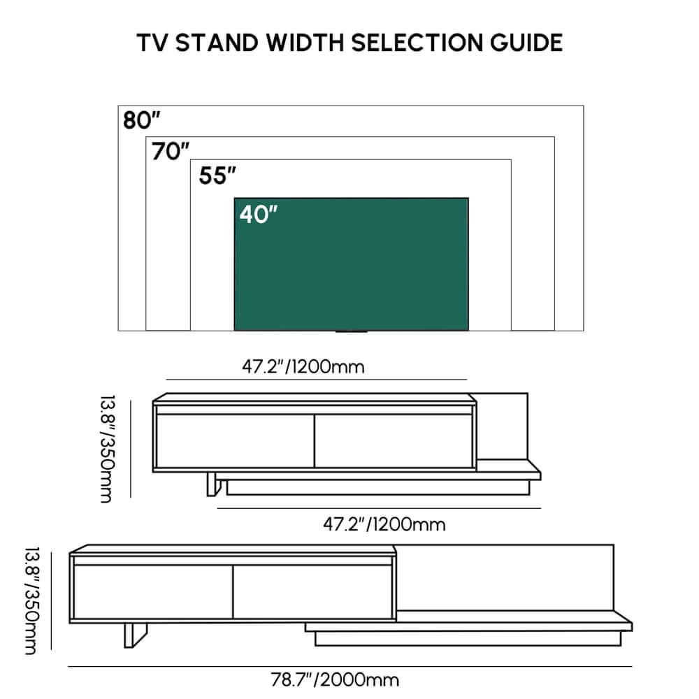 Modern Walnut & Gray Extendable TV Stand With Drawers Dimensions