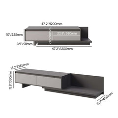 Modern Walnut & Gray Extendable TV Stand With Drawers Dimensions