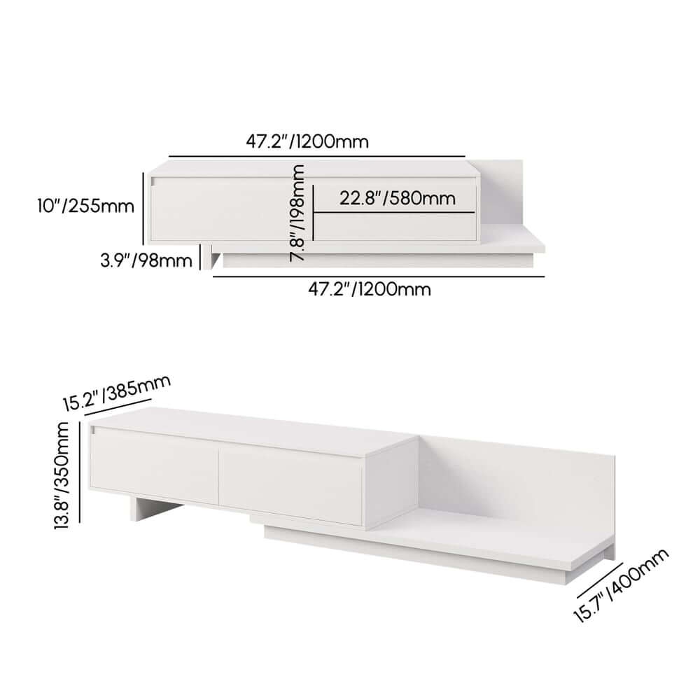 Modern Walnut & Gray Extendable TV Stand With Drawers Dimensions