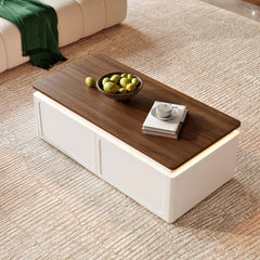 Modern Walnut LED Coffee Table With Drawers, Engineered Wood