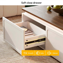 Modern Walnut LED Coffee Table With Drawers, Engineered Wood