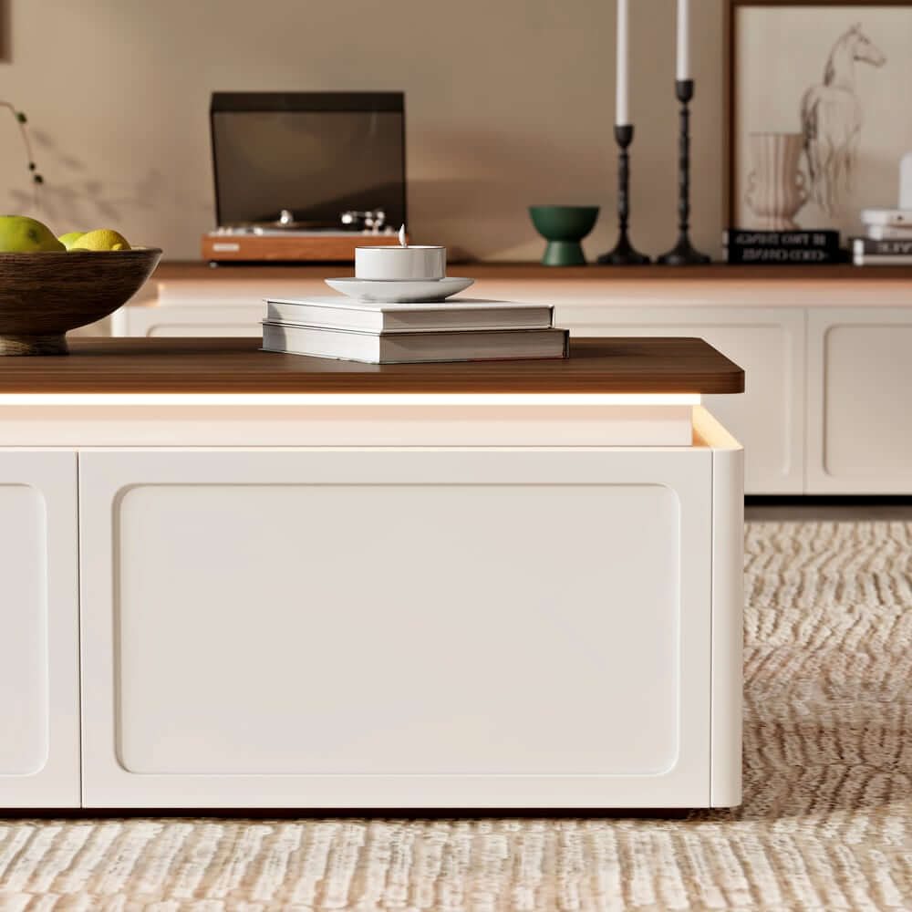 Modern Walnut LED Coffee Table With Drawers, Engineered Wood