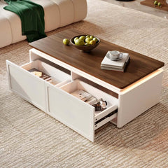 Modern Walnut LED Coffee Table With Drawers, Engineered Wood