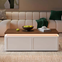 Modern Walnut LED Coffee Table With Drawers, Engineered Wood