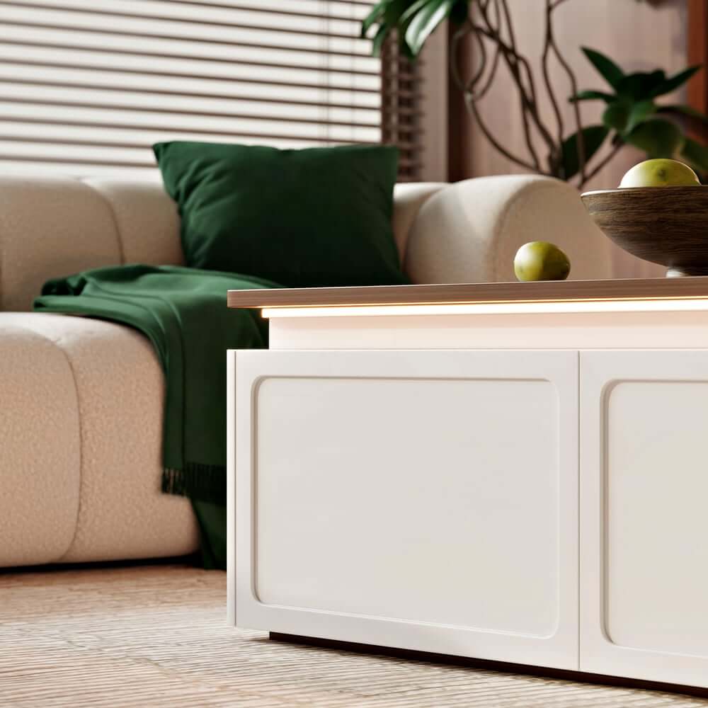 Modern Walnut LED Coffee Table With Drawers, Engineered Wood
