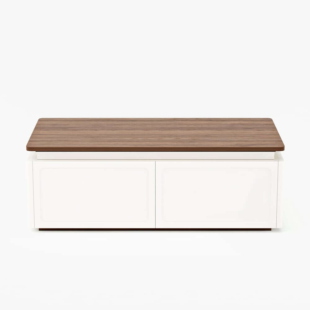 Modern Walnut LED Coffee Table With Drawers, Engineered Wood