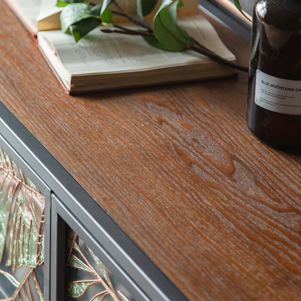 Modern Walnut MDF Sideboard With Glass Doors