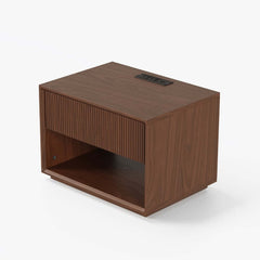 Modern Walnut Plywood Nightstand With Charging Station