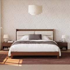 Modern Walnut Plywood Nightstand With Charging Station