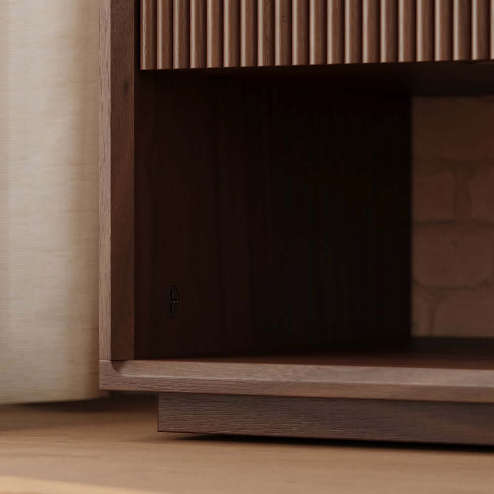 Modern Walnut Plywood Nightstand With Charging Station