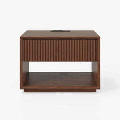 Modern Walnut Plywood Nightstand With Charging Station