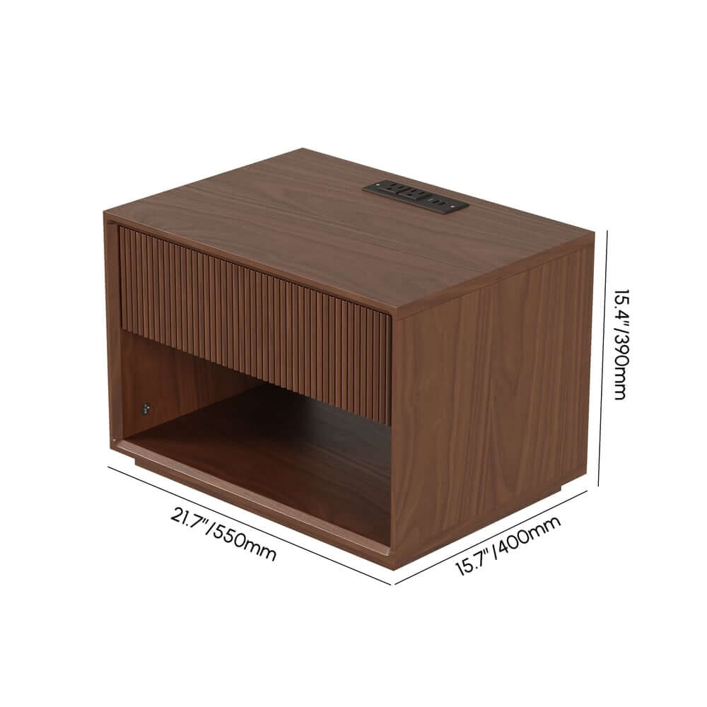 Modern Walnut Plywood Nightstand With Charging Station Dimensions