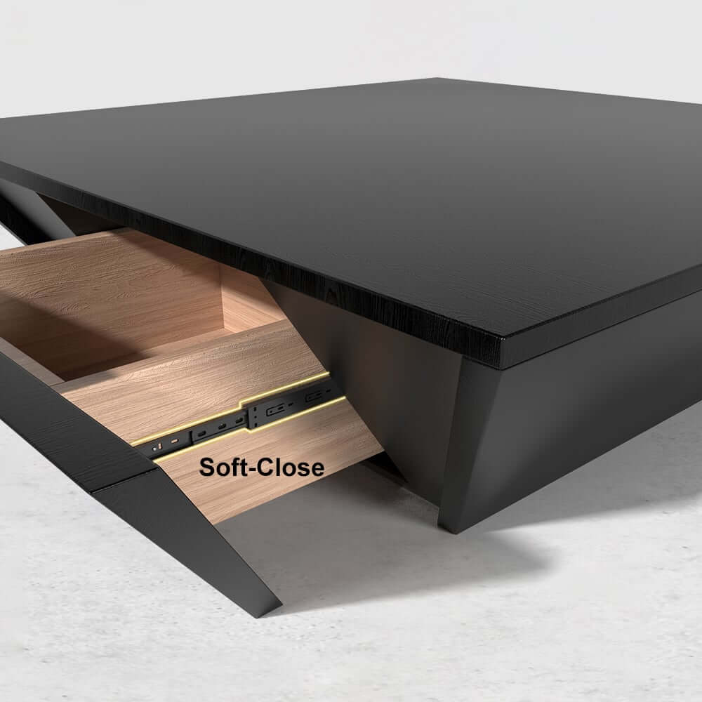 Modern Walnut Square Coffee Table With Storage Drawer