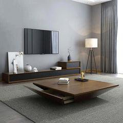 Modern Walnut Square Coffee Table With Storage Drawer