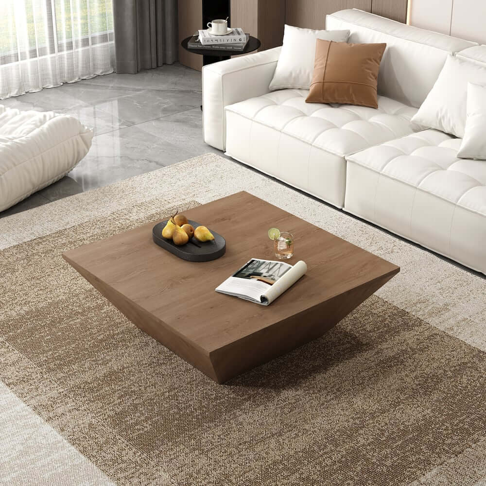 Modern Walnut Square Coffee Table With Storage Drawer