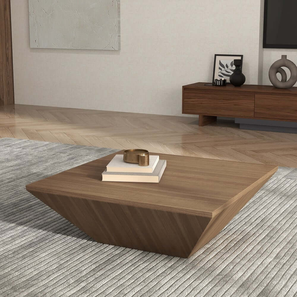 Modern Walnut Square Coffee Table With Storage Drawer