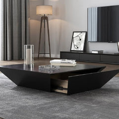 Modern Walnut Square Coffee Table With Storage Drawer