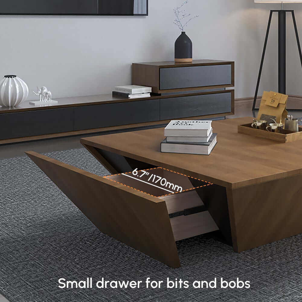 Modern Walnut Square Coffee Table With Storage Drawer