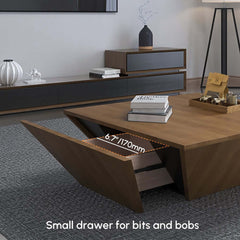 Modern Walnut Square Coffee Table With Storage Drawer