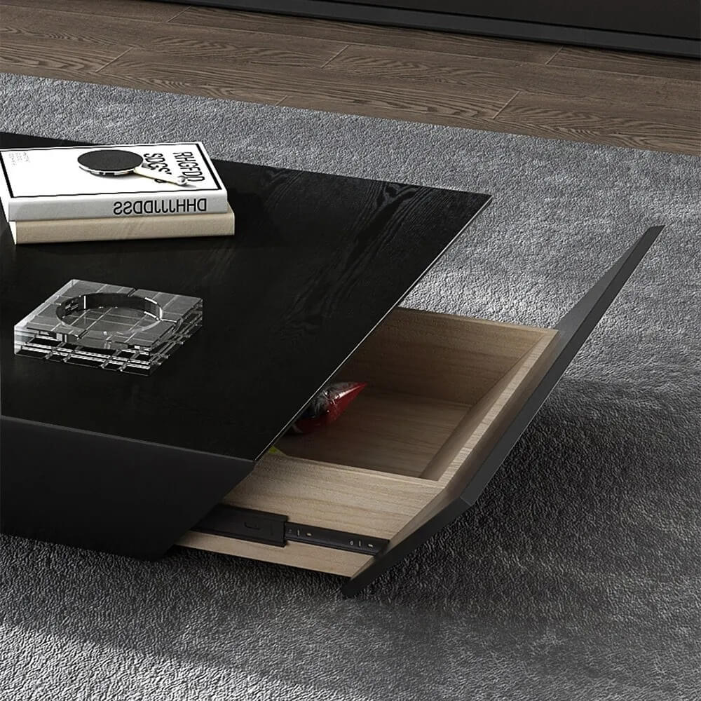 Modern Walnut Square Coffee Table With Storage Drawer