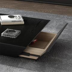 Modern Walnut Square Coffee Table With Storage Drawer