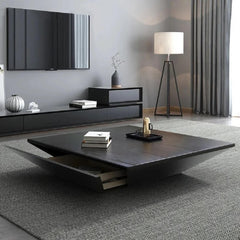 Modern Walnut Square Coffee Table With Storage Drawer