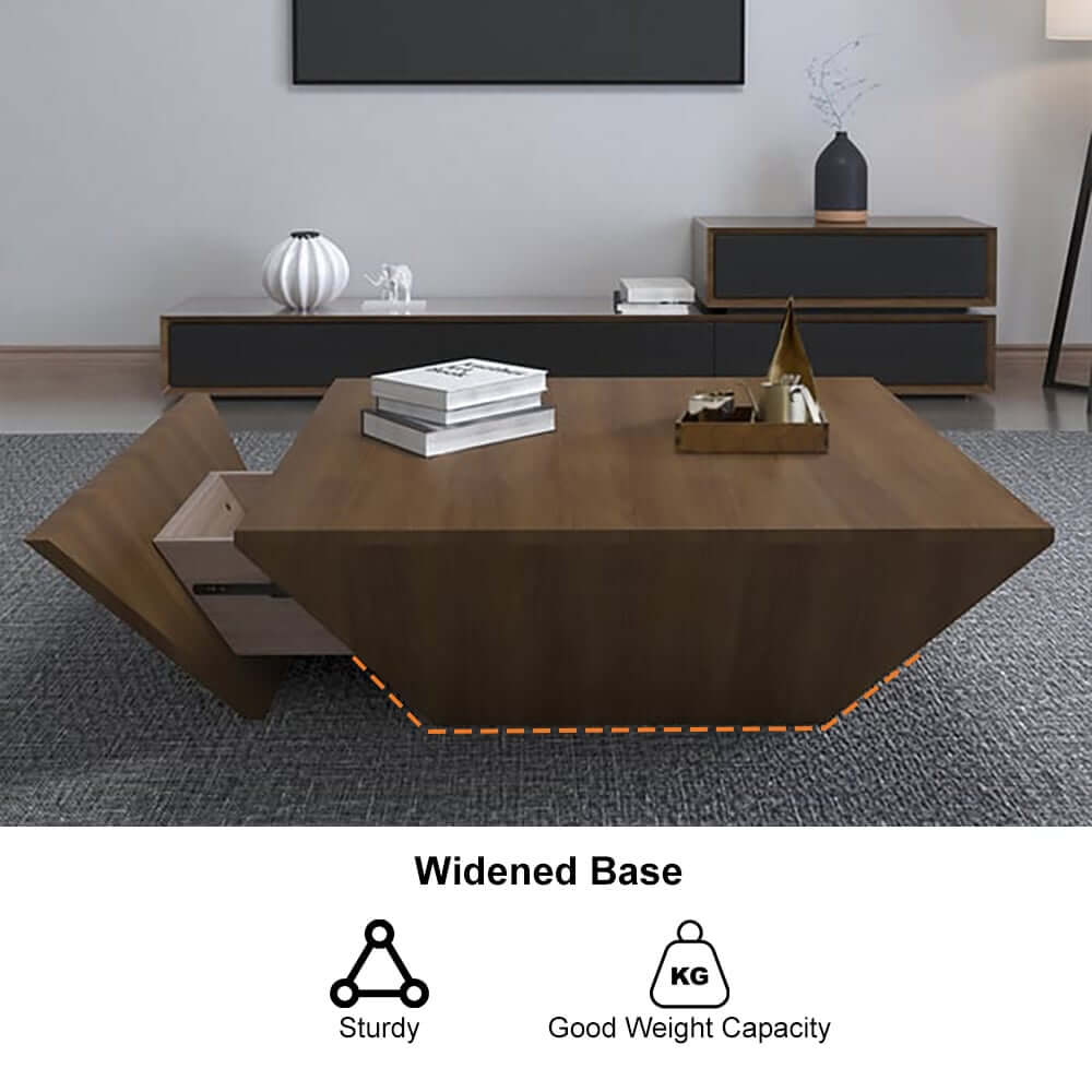 Modern Walnut Square Coffee Table With Storage Drawer
