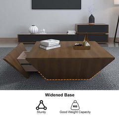 Modern Walnut Square Coffee Table With Storage Drawer