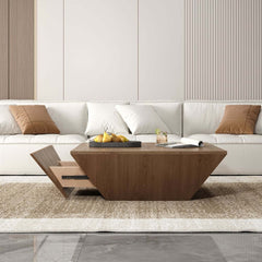 Modern Walnut Square Coffee Table With Storage Drawer