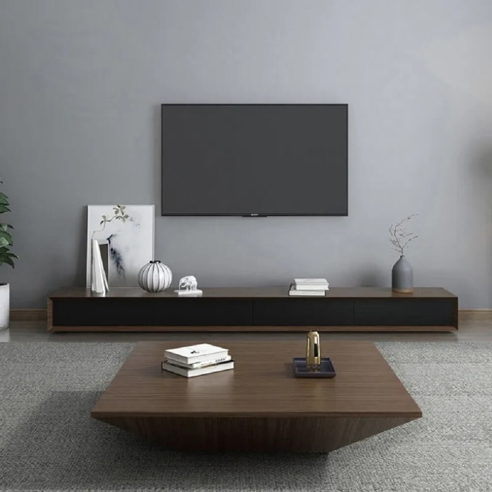 Modern Walnut Square Coffee Table With Storage Drawer