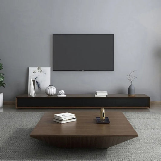 Modern Walnut Square Coffee Table With Storage Drawer