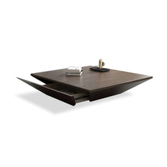 Modern Walnut Square Coffee Table With Storage Drawer
