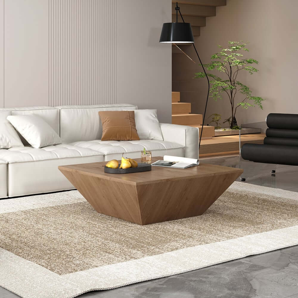 Modern Walnut Square Coffee Table With Storage Drawer