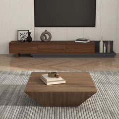 Modern Walnut Square Coffee Table With Storage Drawer