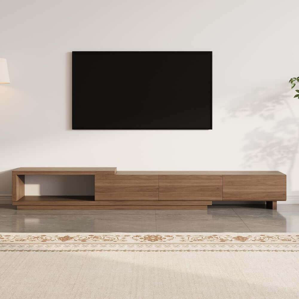 Modern Walnut TV Stand & Coffee Table Set With Open Storage