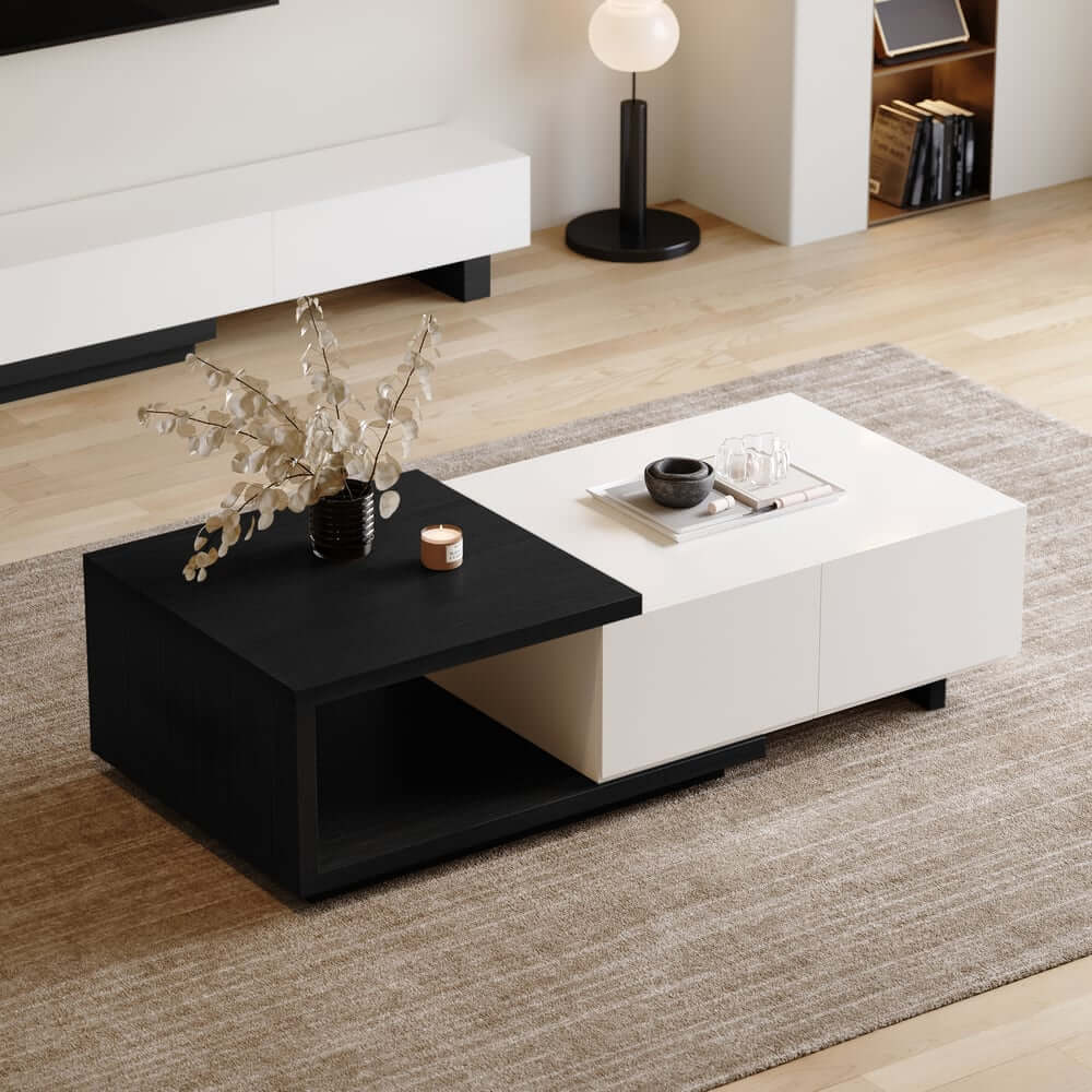 Modern Walnut TV Stand & Coffee Table Set With Open Storage