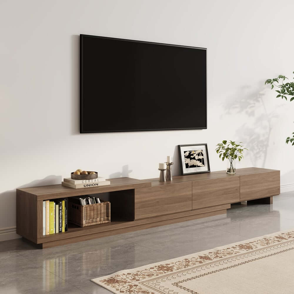 Modern Walnut TV Stand & Coffee Table Set With Open Storage