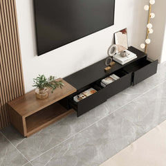 Modern Walnut TV Stand & Coffee Table Set With Open Storage