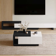 Modern Walnut TV Stand & Coffee Table Set With Open Storage