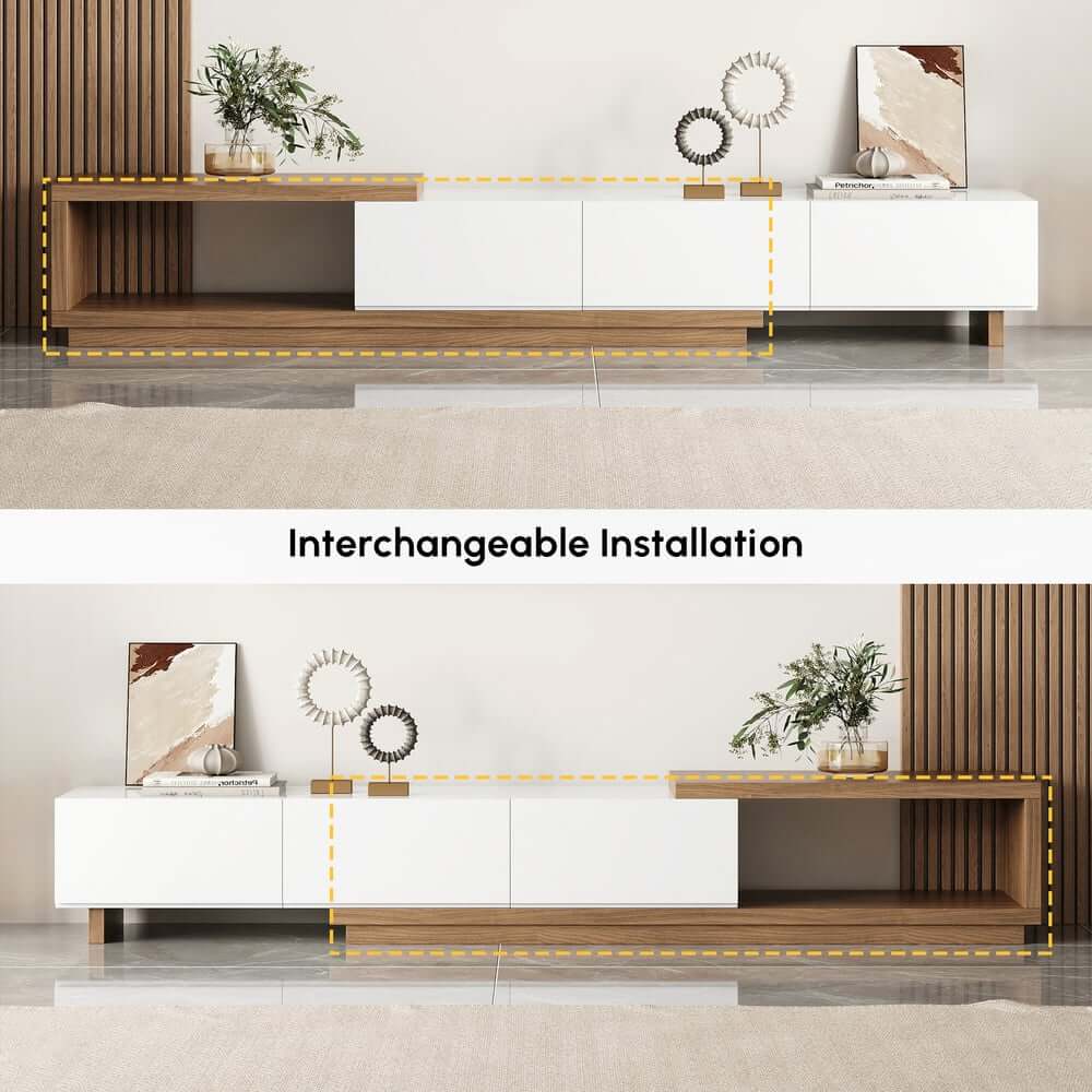 Modern Walnut TV Stand & Coffee Table Set With Open Storage