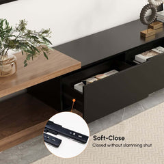 Modern Walnut TV Stand & Coffee Table Set With Open Storage