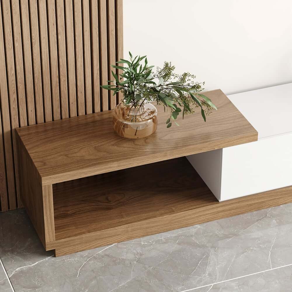 Modern Walnut TV Stand & Coffee Table Set With Open Storage