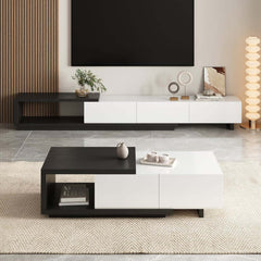Modern Walnut TV Stand & Coffee Table Set With Open Storage